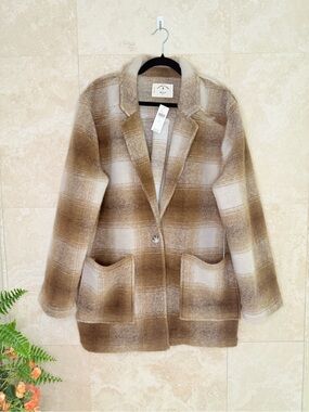 Electric & Rose Brown Plaid Oversized Shacket Jacket L NWT